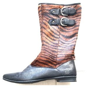 BORN LEATHER & PONY HAIR ANIMAL PRINT BOOTS